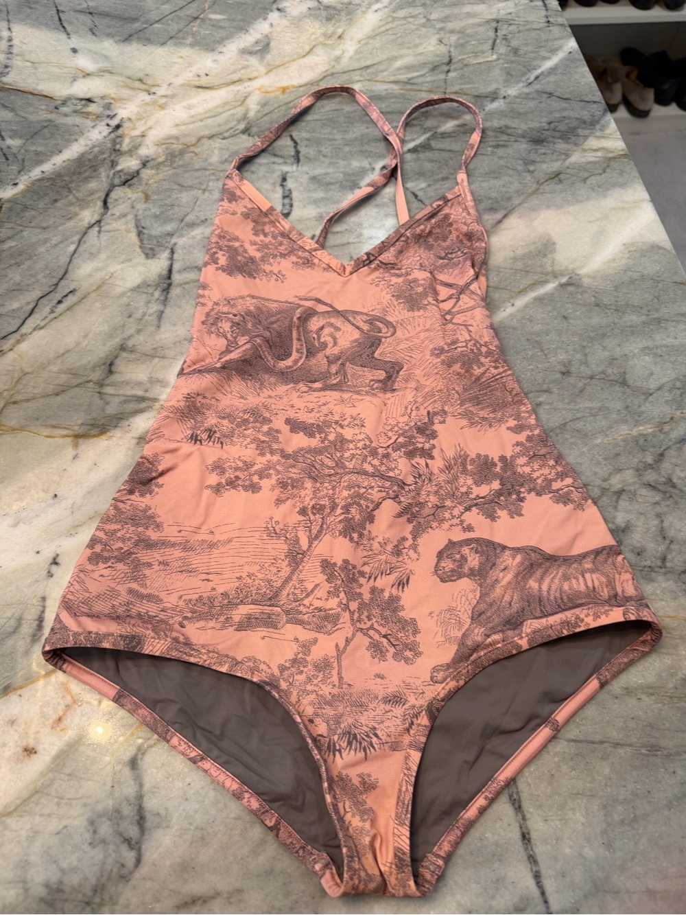Dior Pink Toile Print One-Piece Swimsuit